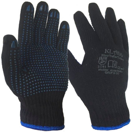 Klass Grip & Go Navy Work Gloves PVC Palm Dotted Cold Weather Protection