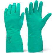 Click Green Nitrile Latex Free Flock Lined Gauntlet Chemical Gloves 30cm