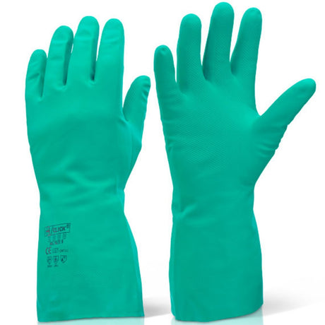 Click Green Nitrile Latex Free Flock Lined Gauntlet Chemical Gloves 30cm