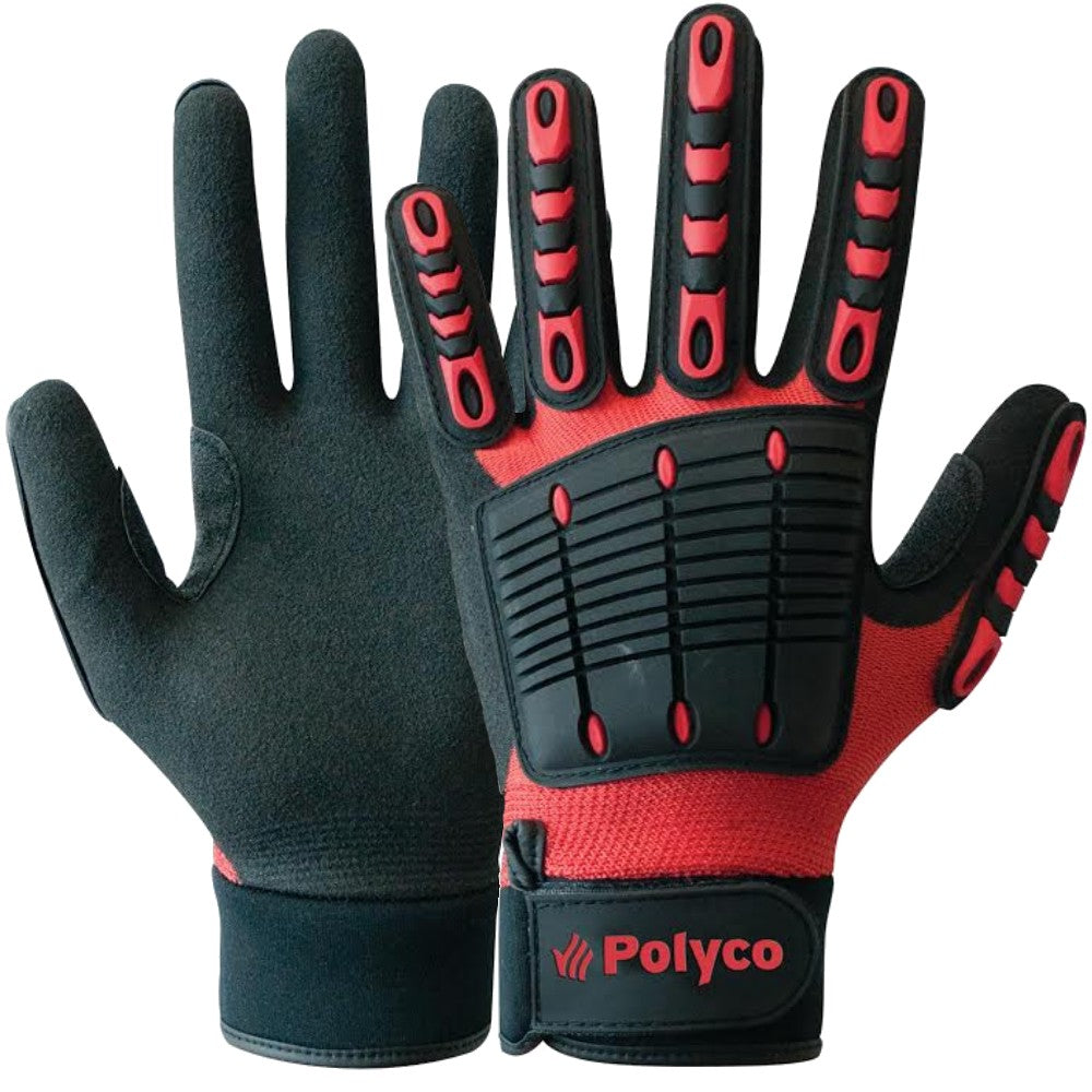 Polyco Multi-Task E Nitrile Work Gloves Impact Protection Red Black