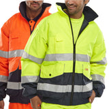 Beeswift Two-Tone Hi Vis Europa Bomber Jacket Class 3 Orange Navy Removable Sleeves