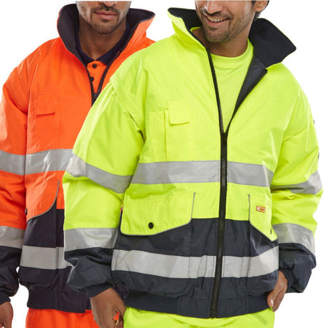 Beeswift Two-Tone Hi Vis Europa Bomber Jacket Class 3 Orange Navy Removable Sleeves