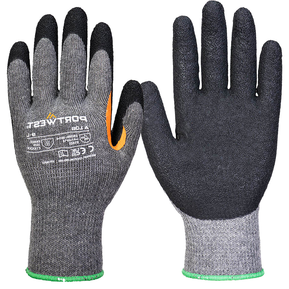 Portwest A106 Grip 10 Latex Work Gloves Heat Resistant Reinforced