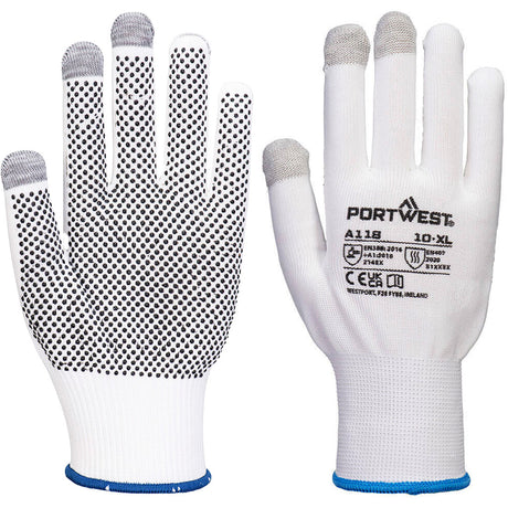 Portwest A118 Grip 13 Touchscreen Work Gloves PVC Dotted Palm