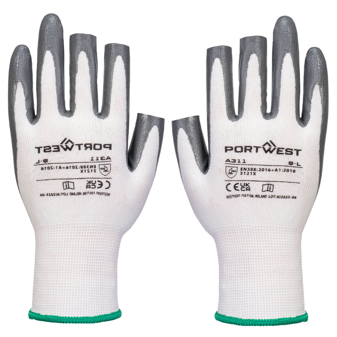 Portwest A311 Grip 13 Nitrile 3 Fingerless Gloves Precision Work
