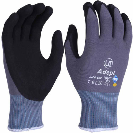 UCi Adept NFT Palm Coated Nylon Lycra Work Gloves Sanitized