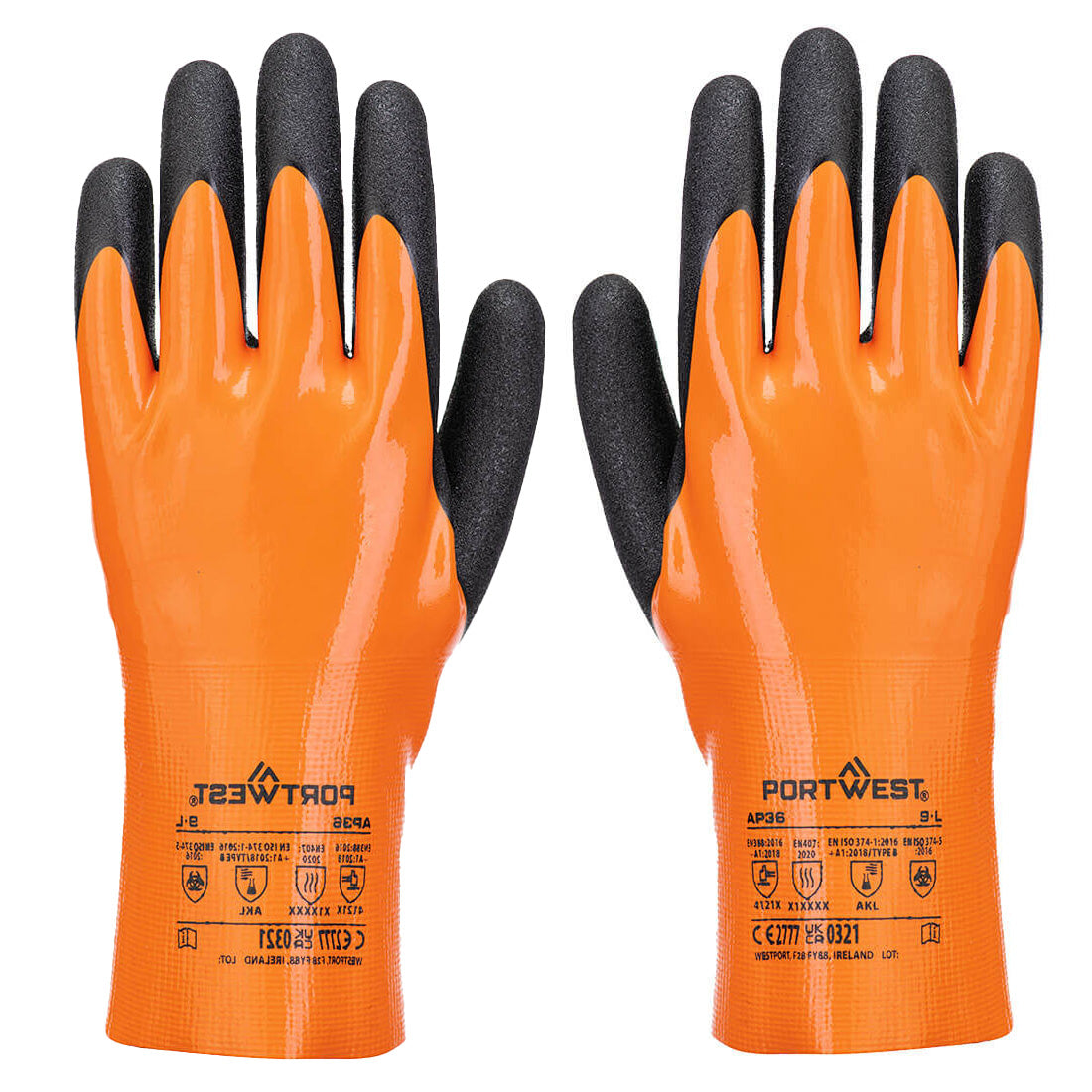 Portwest AP36 Nitrile Chemical Gauntlet 18 Gauge Double Dipped Work Gloves
