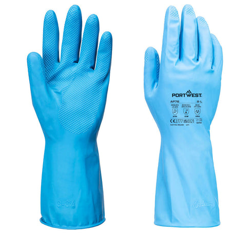 Portwest Food Grade Latex Gauntlet Blue Chemical Resistant Work Gloves