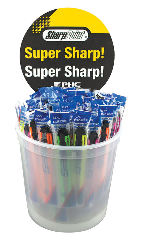 PHC Counter Top Display Bucket 75 Assorted Snap Off Knives Neon Colours