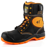 Buckbootz BVIZ6BKOR High Leg Safety Boot Black Hi-Vis Orange Ankle Protection