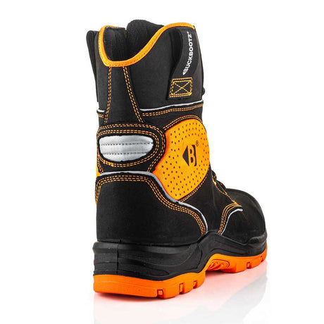 Buckbootz BVIZ6BKOR High Leg Safety Boot Black Hi-Vis Orange Ankle Protection