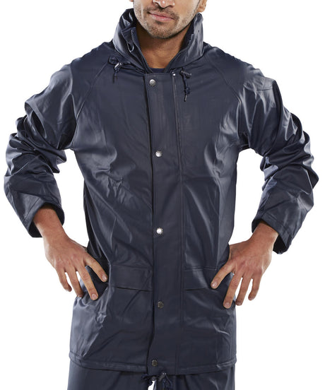 Beeswift Super PU Jacket Navy Weatherproof Work Coat EN 343