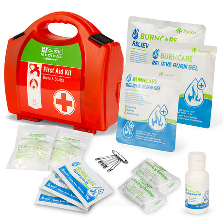 Click Medical First Aid Burns Kit Sterile Dressings Pain Relief Gel
