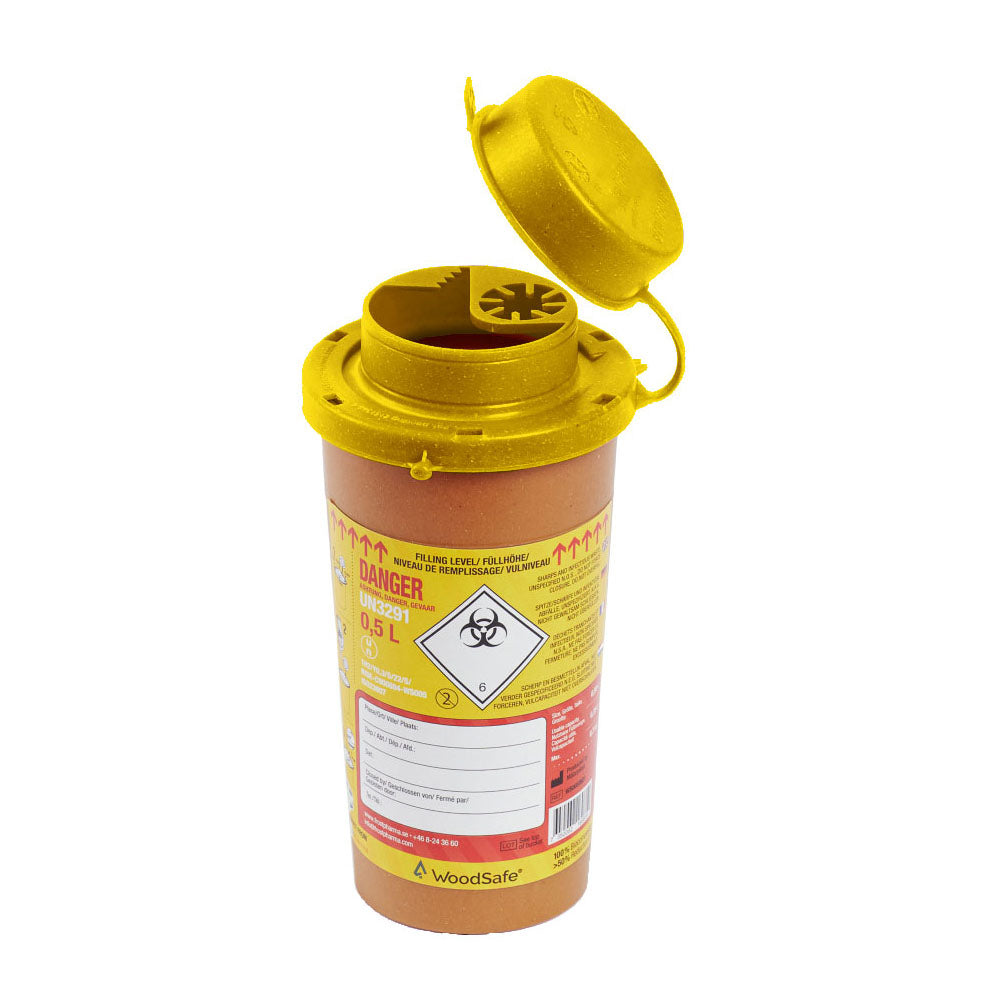 Woodsafe Brown Non-Plastic Biocomposite Sharps Bin 0.5 Ltr