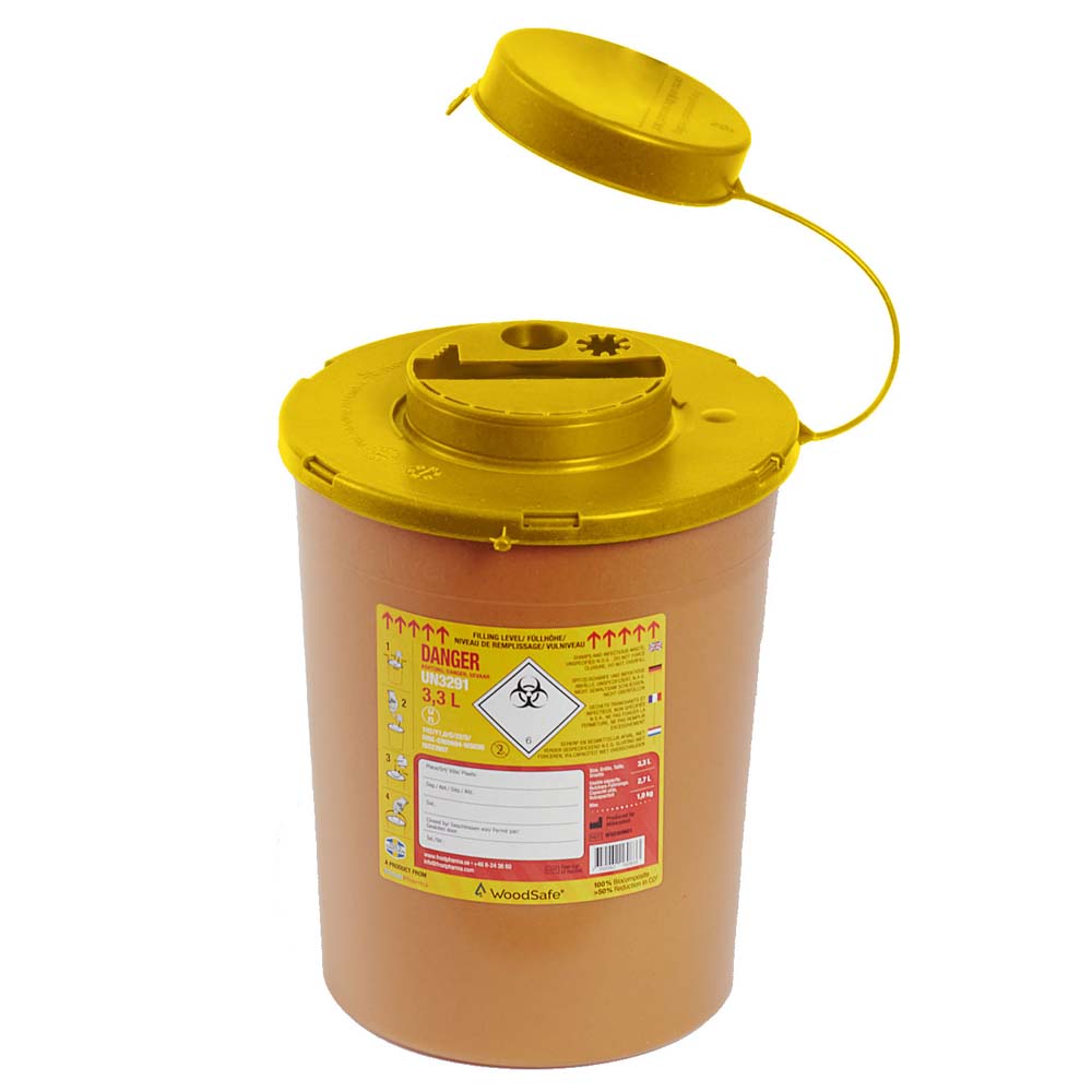 Woodsafe Brown Non-Plastic Biocomposite Sharps Bin 3 Ltr
