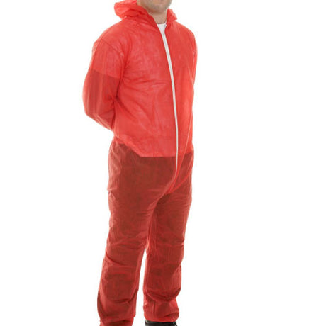 Disposable Hooded Coverall Polyprop. Red