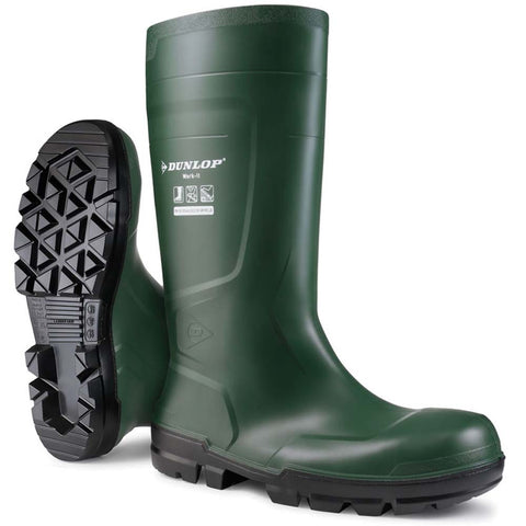 Dunlop Work-it Full Safety PVC Wellingtons Green S5 Steel Toe Cap