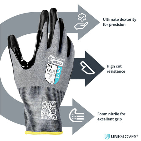 Unigloves Nitrex Cut Resistant Gloves Level F Ultra Thin Nitrile