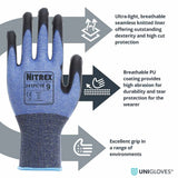 Nitrex 241PC18 Cut Resistant Gloves 18 Gauge PU Coated Work Gloves