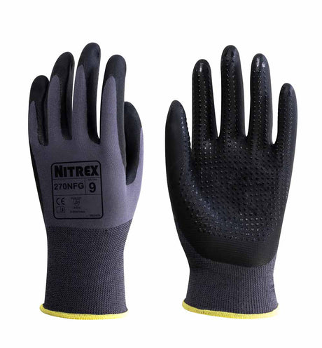 Nitrex 270NFG Foam Nitrile Work Gloves Grey Black Grip Dots