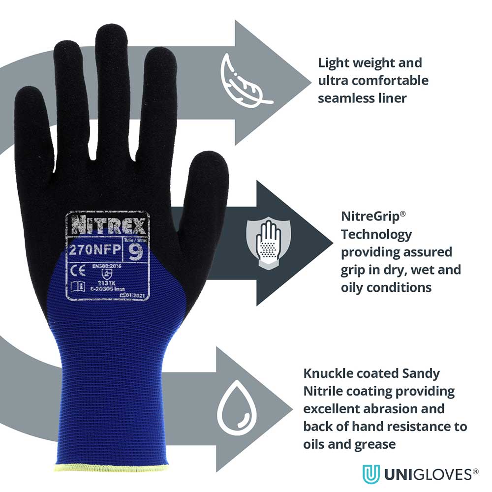 Nitrex 270 Sandy Nitrile Knuckle Coated General Purpose Gloves