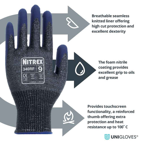 Nitrex 340RF Cut Resistant Gloves Level D Heat Resistant Foam Nitrile
