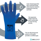 Nitrex 645 Blue Latex Gauntlets Chemical Resistant Flock Lined