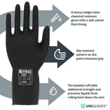 Nitrex 680 Black Latex Chemical Resistant Gloves Heavy Duty Flock Lined