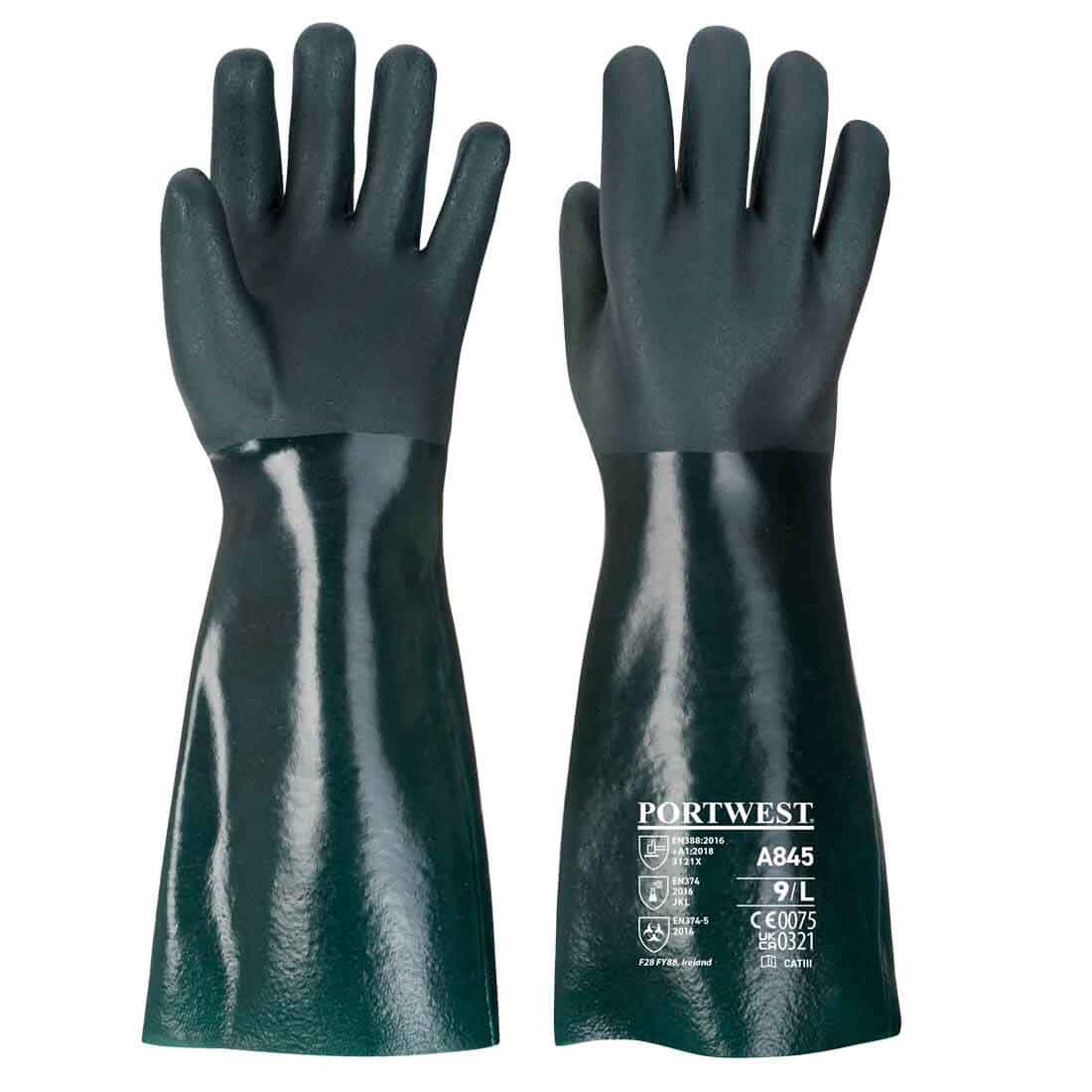 Portwest A845 Chemical Handling Gauntlet PVC Double Dipped Protection
