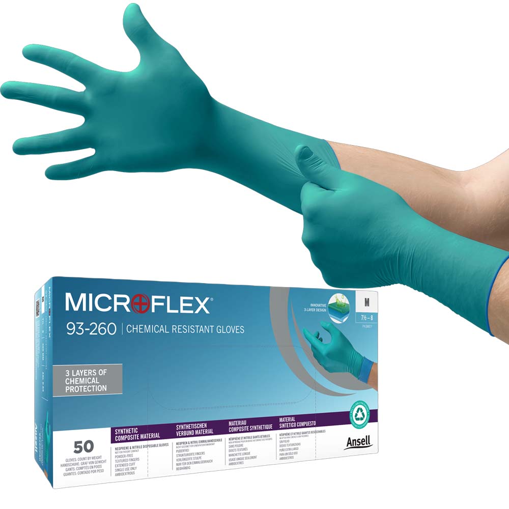 Ansell Microflex 93-260 Chemical Resistant Disposable Gloves