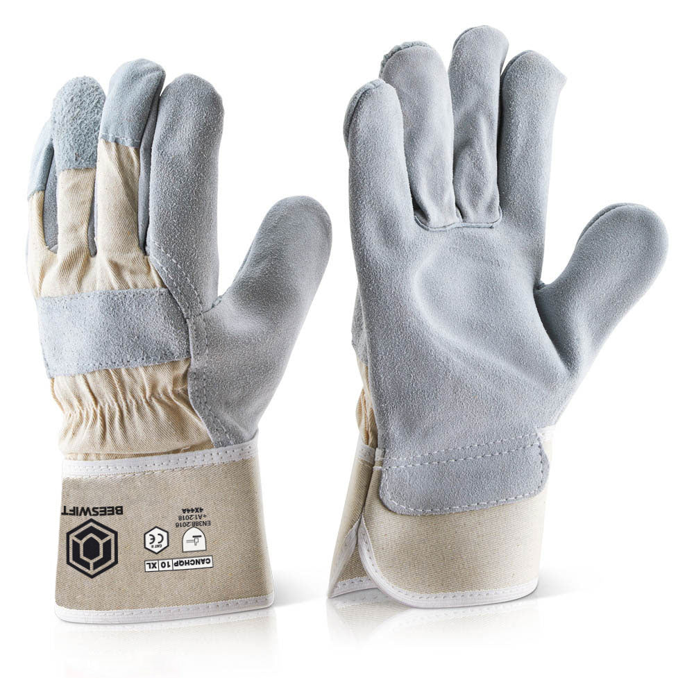 Beeswift Canadian Rigger Gloves Grey Heavy Tanned Leather Work Protection
