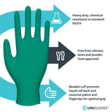 Unigloves Pro Tect Gloves Nitrile Medical Grade Green Hand Protection