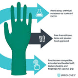Unigloves Heavy Duty Nitrile Gloves Green Long Cuff Engineering x100