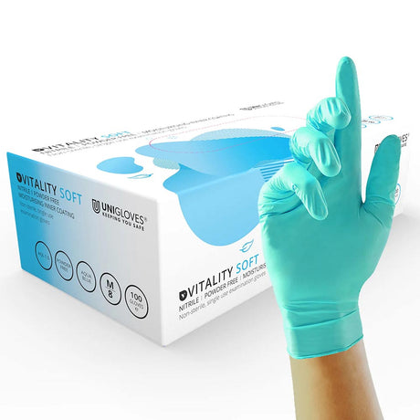 Unigloves Vitality Soft Nitrile Disposable Gloves Medical Grade Work Gloves x 100