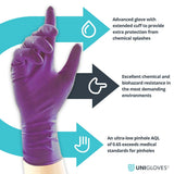 Unigloves Disposable Nitrile Gloves Heavy Weight Long Cuff Purple Examination Gloves