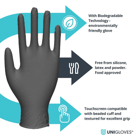 Unigloves Biotouch Black Nitrile Gloves Powder Free Disposable