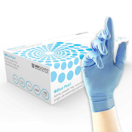 Unigloves Blue Pearl Medical Grade Nitrile Gloves Powder-Free Examination x 100