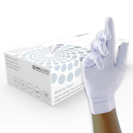Unigloves White Pearl Nitrile Examination Gloves Medical Grade Latex Free x 100