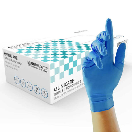 Unigloves Unicare Blue Nitrile Gloves Medical Grade Touchscreen