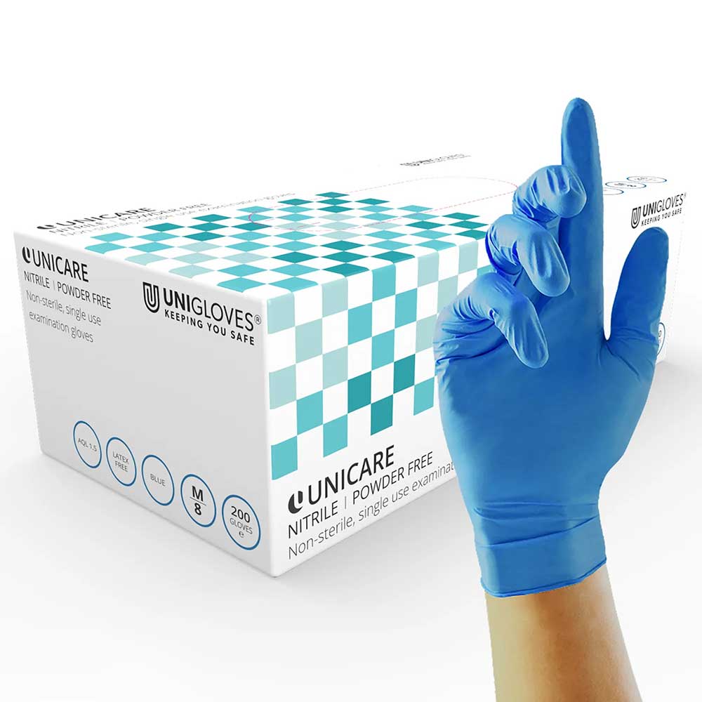 Unigloves Unicare Nitrile 200 Blue Medical Grade Disposable Gloves