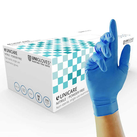 Unigloves Unicare Nitrile 200 Blue Medical Grade Disposable Gloves x 200