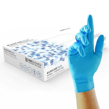 Unigloves Unicare FLEX Blue Nitrile Examination Gloves Lightweight Food Safe x 100
