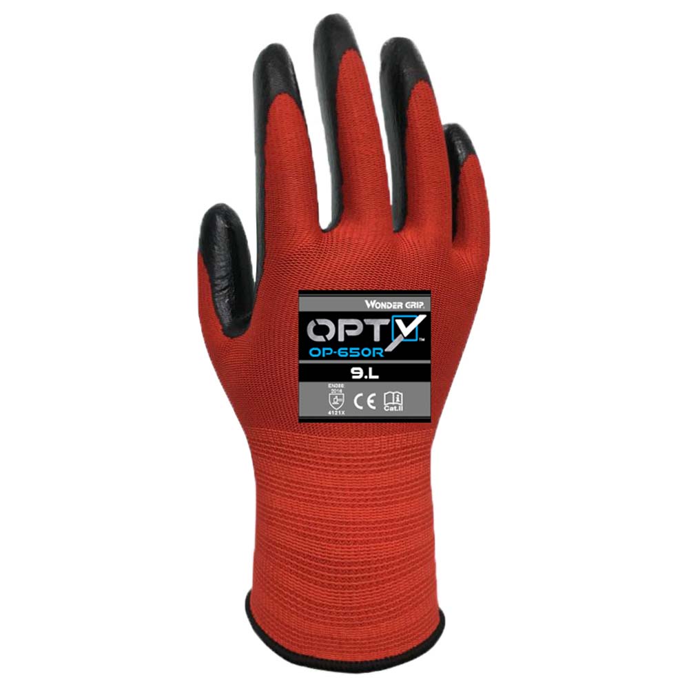 Wondergrip Opty OP-650R Nitrile Work Gloves Ultra-Lightweight Assembly Handling