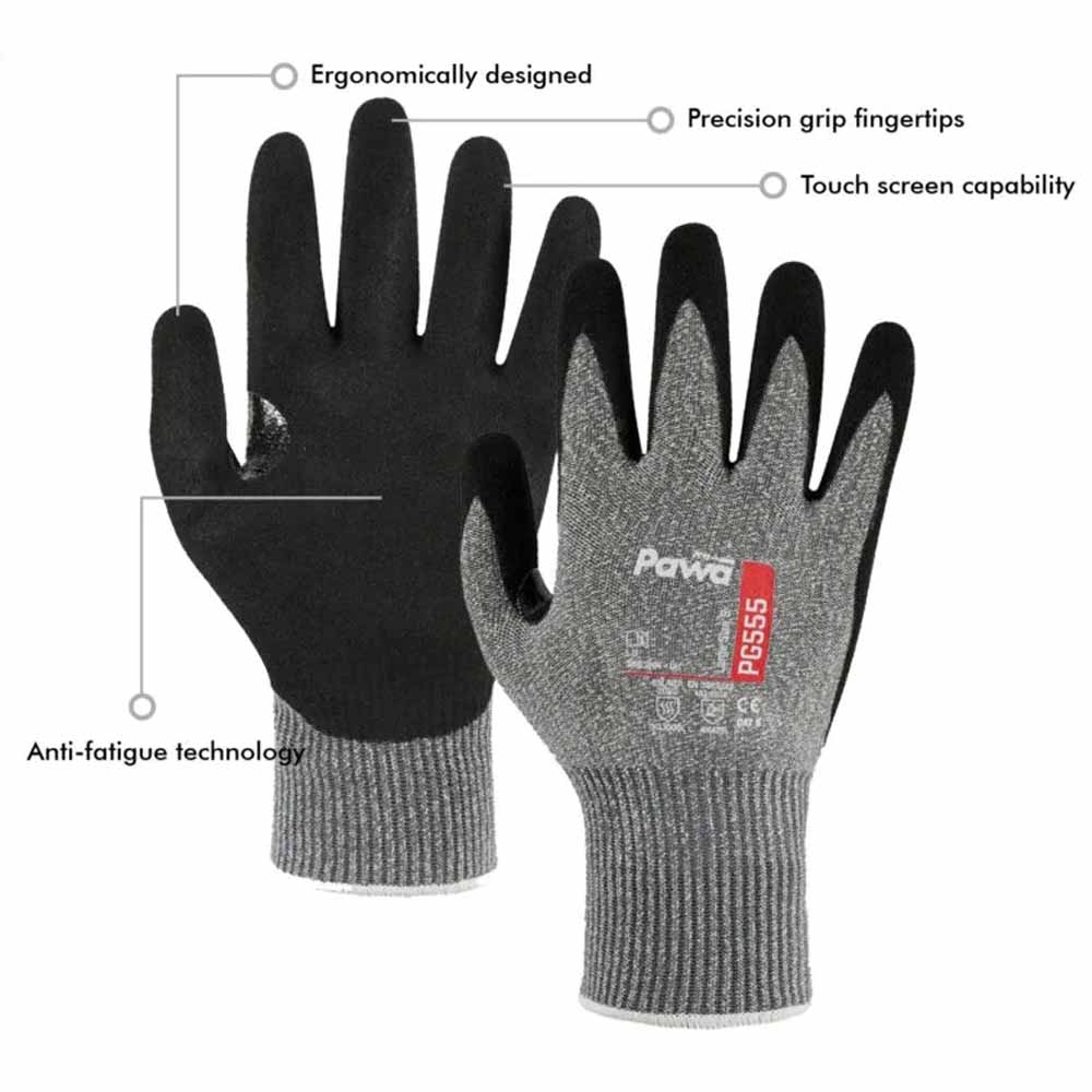 Pawa PG555 Cut Resistant Gloves Level F Touchscreen Sandy Nitrile