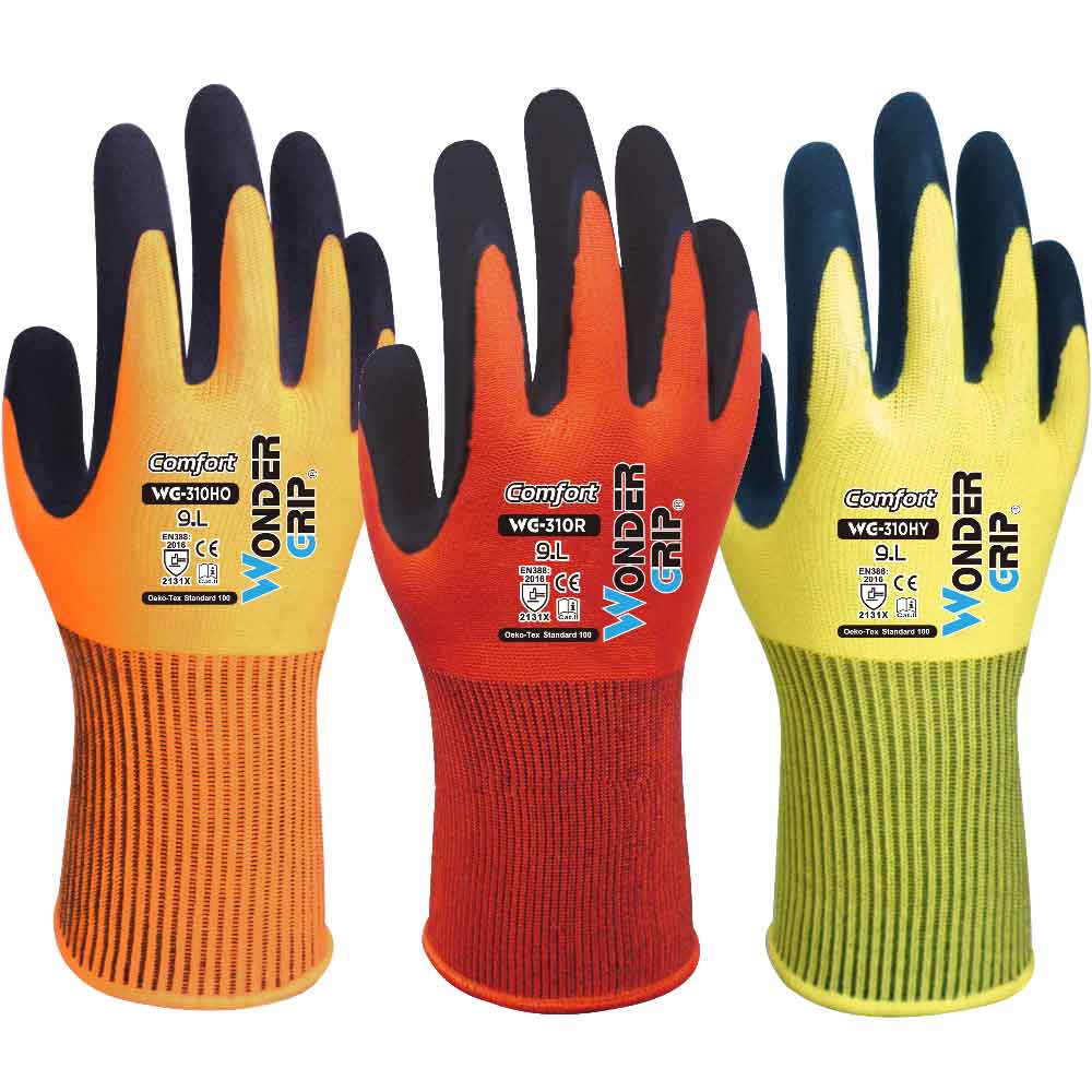 Wondergrip WG-310R Comfort Work Gloves Double Latex Coating Grip Technology