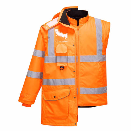 Portwest RT27 Hi Vis 7-in-1 Traffic Jacket Orange Railway Spec