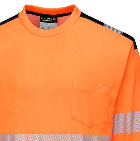 Portwest T185 Hi Vis Long Sleeve T-Shirt Orange Cotton Comfort Railspec