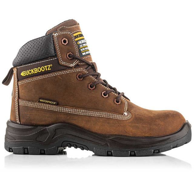 Buckbootz Lacerz Waterproof Nubuckz Brown Metal Free Safety Boots