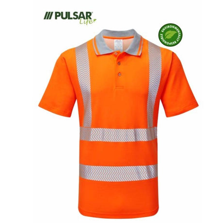 Pulsar Life Hi Vis Polo Shirt Orange Short Sleeve Reflective Workwear