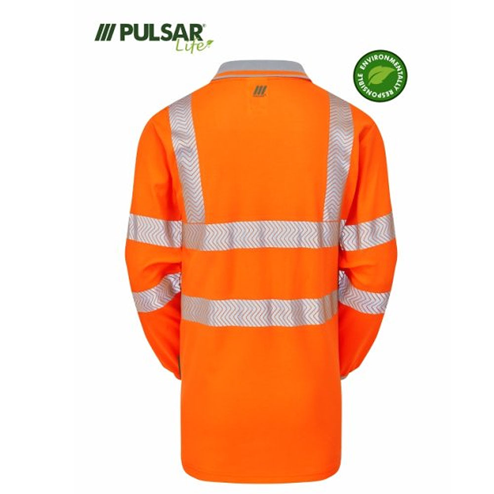 Pulsar Life Hi Vis Long Sleeve Polo Shirt Orange Recycled